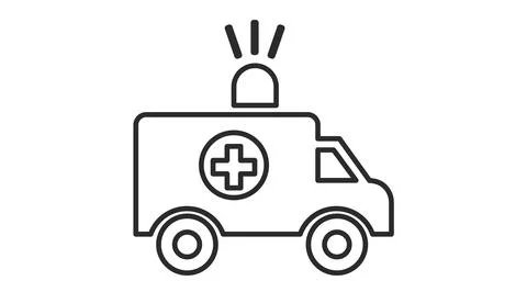 Black and White Vector Icon of Ambulance Stock Illustration