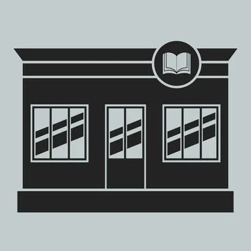 Black and white vector icon of bookstore building facade for library Ilustración de archivo