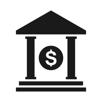 Black and white vector icon of bank building with dollar sign symbol Ilustración de archivo