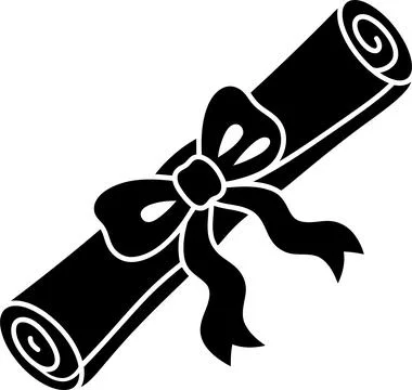 Black and White Vector Icon of a Rolled Academic Diploma Tied with a Ribbon イラスト素材