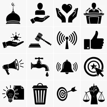 Black and white vector icons on a white background represent diverse concepts Stock Illustration