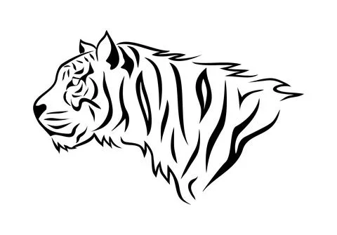 Black and white vector illustration of a tiger head in profile view Stock Illustration