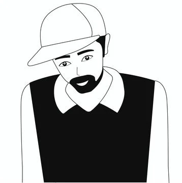 Black and white vector illustration hand drawing line. Guy in a cap, a man wi Stock Illustration