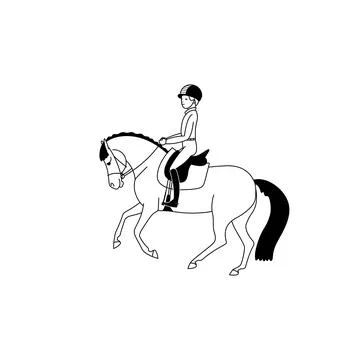 Black and white vector illustration of a boy riding a pony Stock Illustration