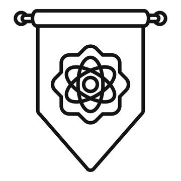 Black and white vector illustration of a banner with an atomic symbol, suitable Stock Illustration