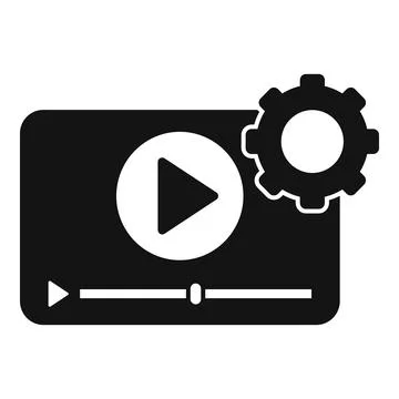 Black and white vector illustration of a video player interface with a gear Stock Illustration