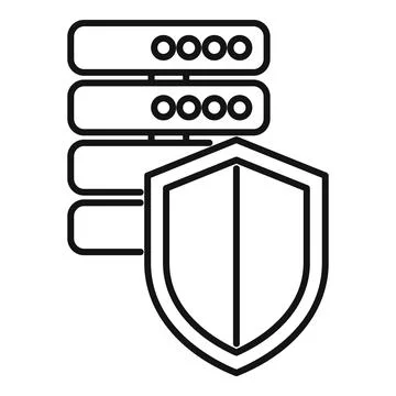 Black and white vector illustration of server racks with a shield symbol Stock Illustration