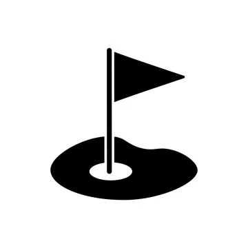 Black and white vector illustration of a golf hole with a flag. Stock Illustration
