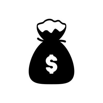 Black and white vector illustration of a simple money bag tied at the top w.. Illustrazione stock