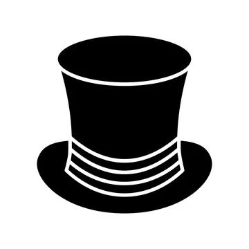 Black and white vector illustration of a classic top hat, depicted as a sol.. Illustration