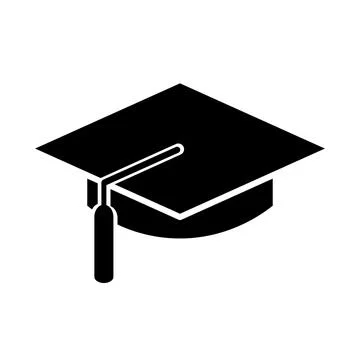 Black and white vector illustration of a simple graduation cap with a tasse.. Stock Illustration