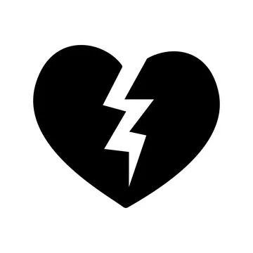 Black and white vector illustration of a heart broken in two by a jagged wh.. Stock Illustration
