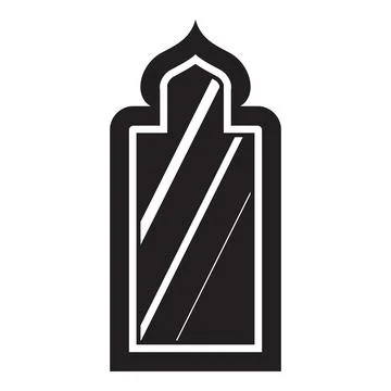 Black and white vector illustration of an islamic arch window reflecting ligh Stockillustratie
