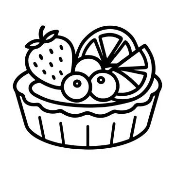 Black and white vector illustration of a fruit tart Illustrazione stock