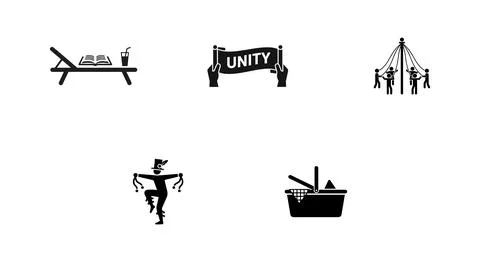 Black and white vector illustration set featuring unity, work, and leisure flat Stockillustratie