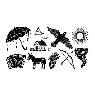 Black and white vector illustration of various rural icons イラスト素材