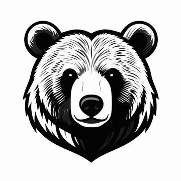 Black and white vector illustration of a powerful grizzly bear head facing .. 库存插图