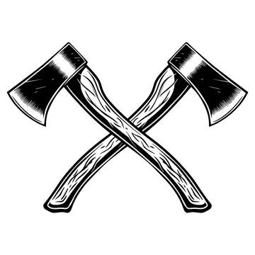 A black and white vector illustration of two crossed hatchets. This detaile.. Stock-Illustration
