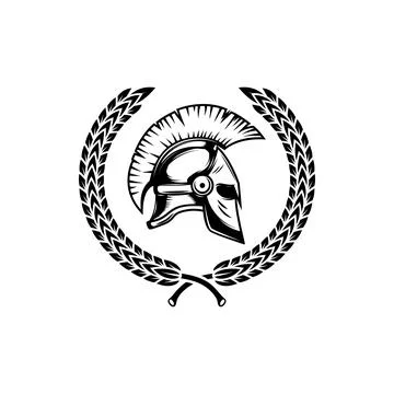 A black and white vector illustration of a Spartan or Greek warrior helmet .. イラスト素材