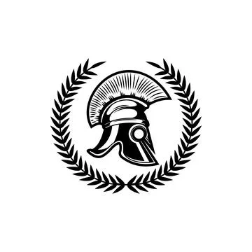 A black and white vector illustration of a Spartan or Greek warrior helmet .. Stock Illustration