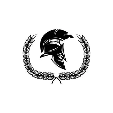 A black and white vector illustration of a Spartan or Greek warrior helmet .. Stock Illustration