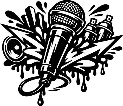 Black and white vector illustration of vintage microphone with street art g.. 스톡 일러스트