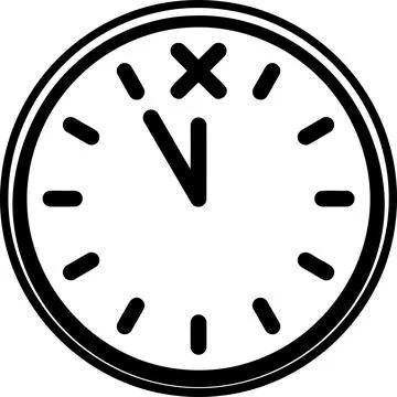 Black and white vector illustration of a round clock face with an X mark ne.. Stock Illustration
