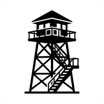 Black and White Vector Illustration of a Security Watchtower Structure Icon Stock-Illustration