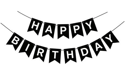 Black and white vector illustration of a two-tier Happy Birthday triangular p Stock Illustration