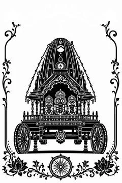 Black and white vector illustration of a traditional Indian temple chariot .. イラスト素材
