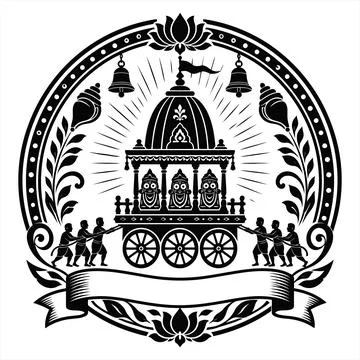 Black and white vector illustration of Hindu chariot festival religious emble Иллюстрация