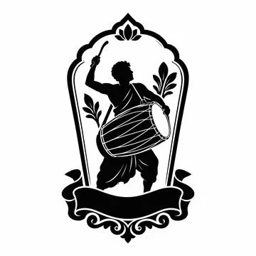 Black and white vector illustration of a traditional Indian drummer in an o.. Illustration