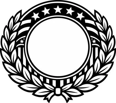 Black and white vector illustration of a laurel wreath award badge emblem Ilustración de archivo