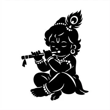 Black and white vector illustration of a divine baby playing flute with pea.. Ilustración de archivo