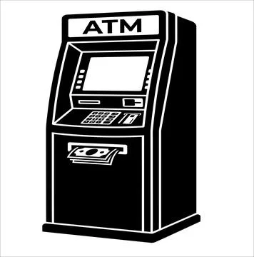 Black and white vector illustration of an automated teller machine Stock Illustration