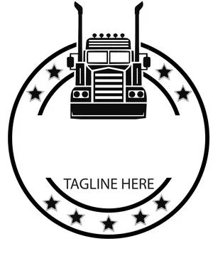 A black and white vector illustration shows the front of a semi truck inside  Stock Illustration