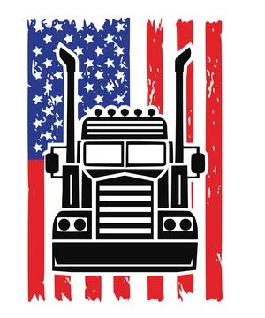 A black and white vector illustration shows the front of a semi truck against Stock Illustration
