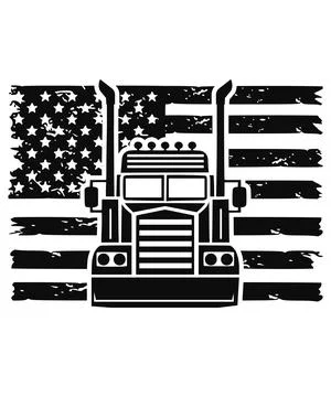 A black and white vector illustration shows the front of a semi truck against Stock Illustration