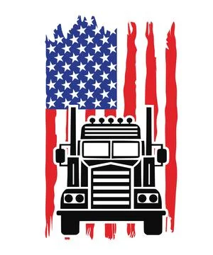 A black and white vector illustration shows the front of a semi truck against Stock Illustration