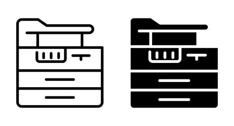 Black and White Vector Illustrations of Office Printer and Copier Machines Stock Illustration