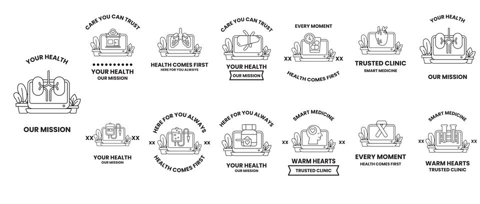 Black-and-white vector illustrations of health-related concepts Stock Illustration