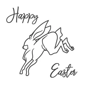 Black and white vector image of a rabbit running, Happy Easter Stockillustratie