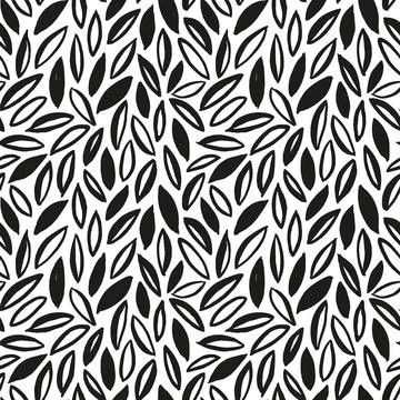 Black and white vector leaves seamless pattern. 스톡 일러스트