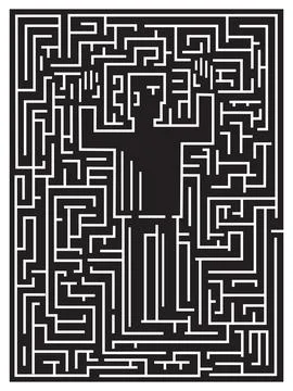 Black and white vector maze pattern challenge for lost soul se Illustrazione stock