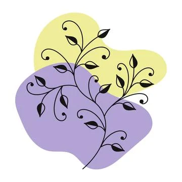Black and white, vector, plant on a white background with colored spots Stock Illustration