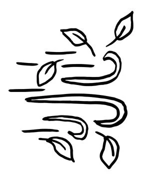 Black and white vector rough sketch of leaves flying in the wind Stock Illustration