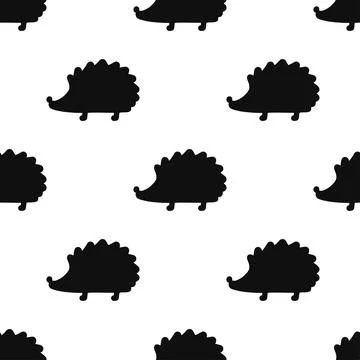 Black and white vector seamless hedgehog pattern Stock Illustration