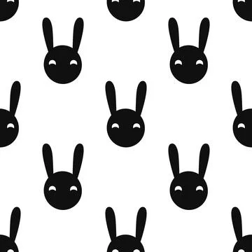 Black and white vector seamless rabbit pattern Stock Illustration