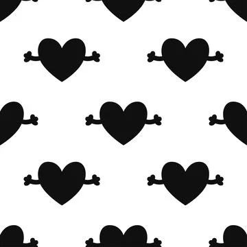 Black and white vector seamless pattern heart with hands Stock Illustration