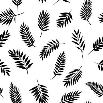 Black and White Vector Seamless Pattern with Tropical Palm Leaves. Tropical Stock Illustration